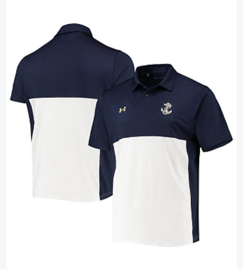 Under Armour Navy Military blue white Midshipmen Athletic polo football XL NEW